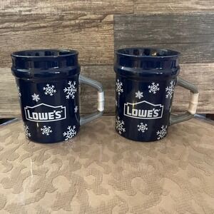 Lowe's Holiday Snowflake Coffee Mug Set of 2 Navy Blue Ceramic Tool Handle